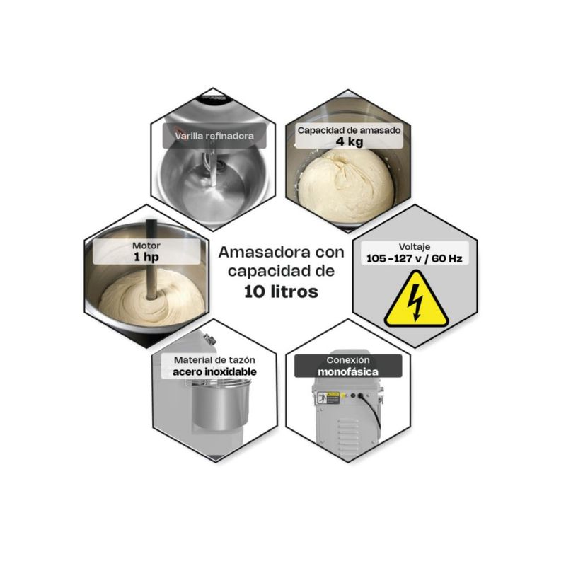 Amasadora Industrial RHINO AMASA-10 10 L Acero Inoxidable 4 kg