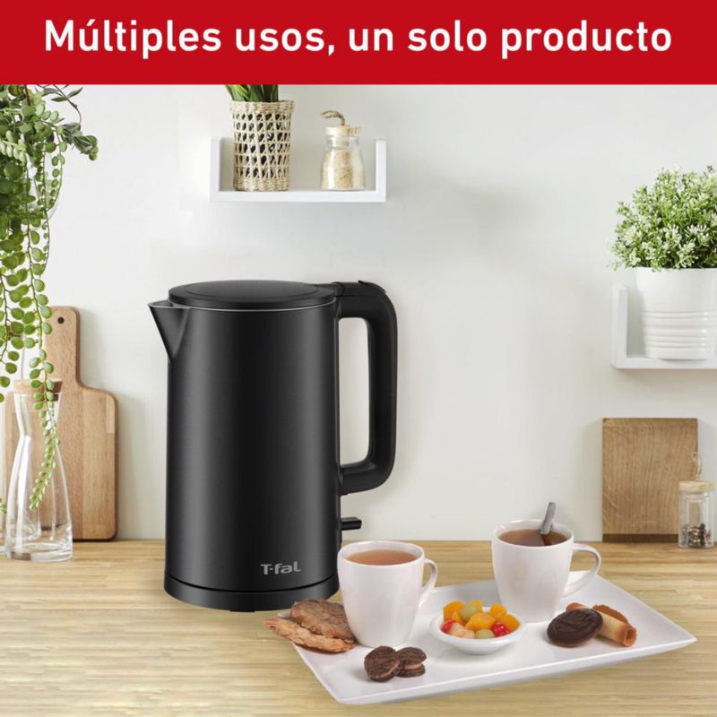 T-fal Hervidor Eléctrico de 1.5 L | Seguro al Tacto | Potencia de 1350 W | Base 360° | Apagado Automático | Color Negro | KO1408