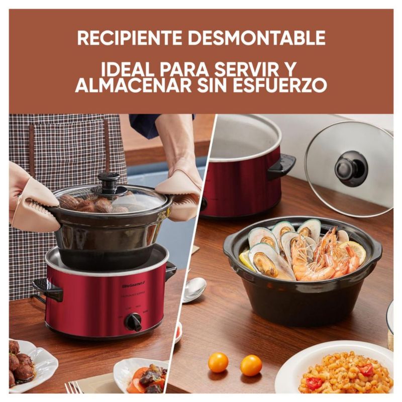 Elite Gourmet MST-275XS - Olla eléctrica de cocción lenta ovalada, temperatura ajustable, con tapa de vidrio apta para lavavajillas – Rojo Metálico