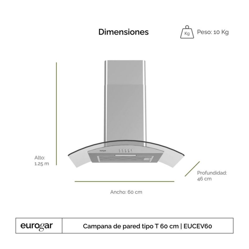 Campana de pared 60 cm 400 m3/h de extracción EUROGAR EUCEV60