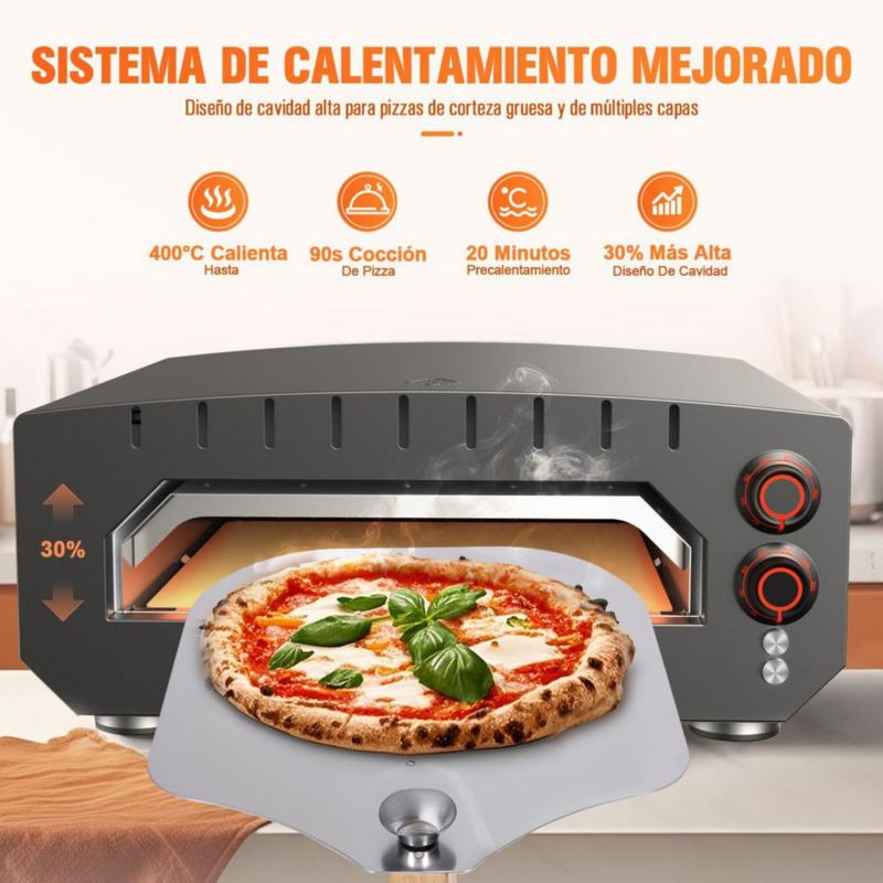 SANGKEE Horno Eléctrico para Pizza, Horno de Pizza Portátil de 13″, Calienta hasta 400°C, Accesorios Completos y Piedra para Piz