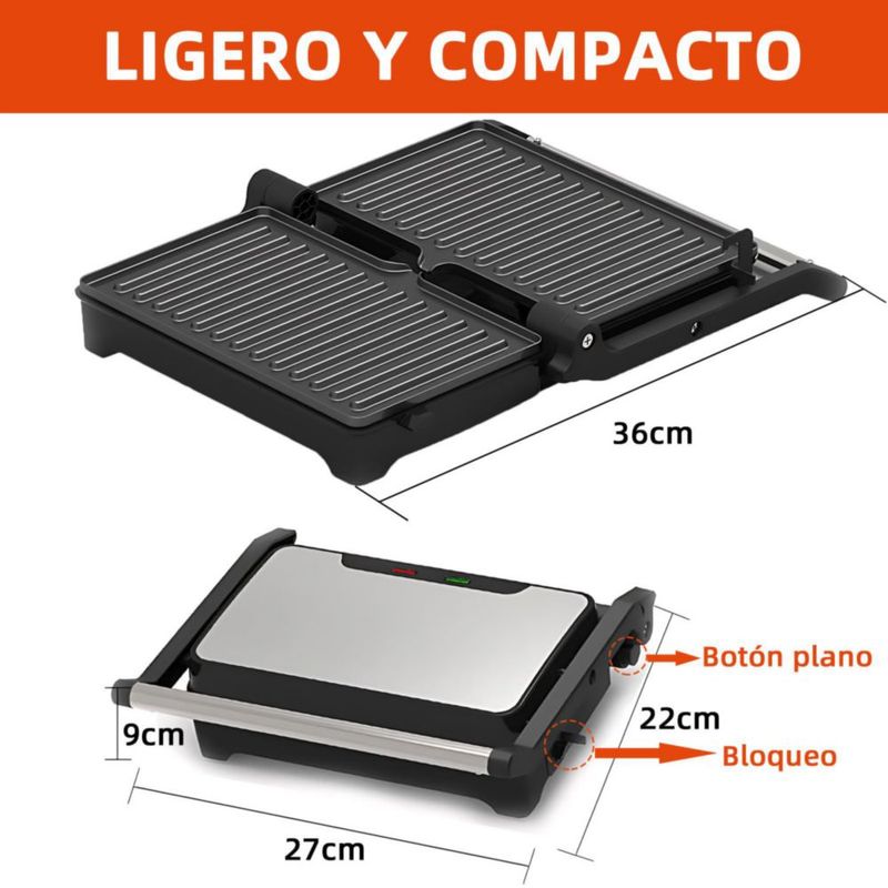 Sandwichera Eléctrica para Paninis,Parrilla Antiadherente con Giro de 180°, Escurridor de Aceite y Luz Indicadora,Sandwichera El