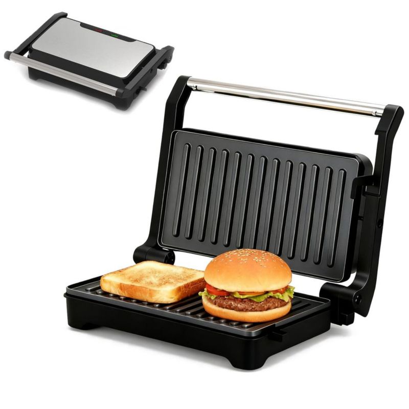 Sandwichera Eléctrica para Paninis,Parrilla Antiadherente con Giro de 180°, Escurridor de Aceite y Luz Indicadora,Sandwichera El