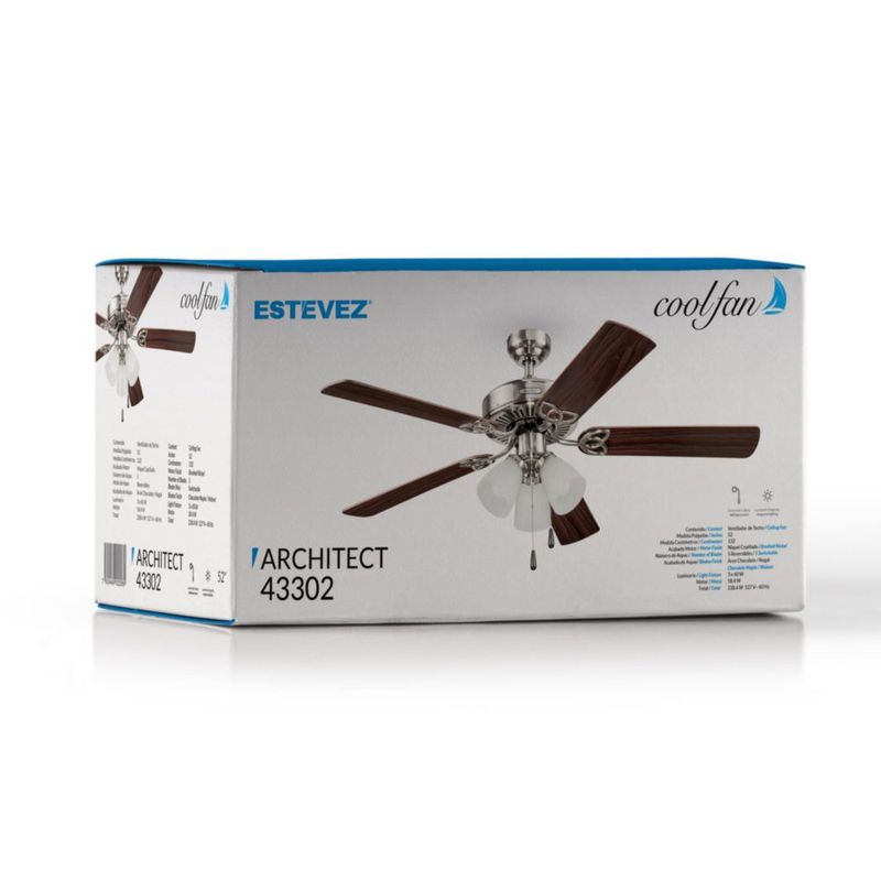 Coolfan Ventilador de Techo de 52 Pulgadas con Luz y 5 Aspas Reversibles con Control de Cadena, Modelo Architect