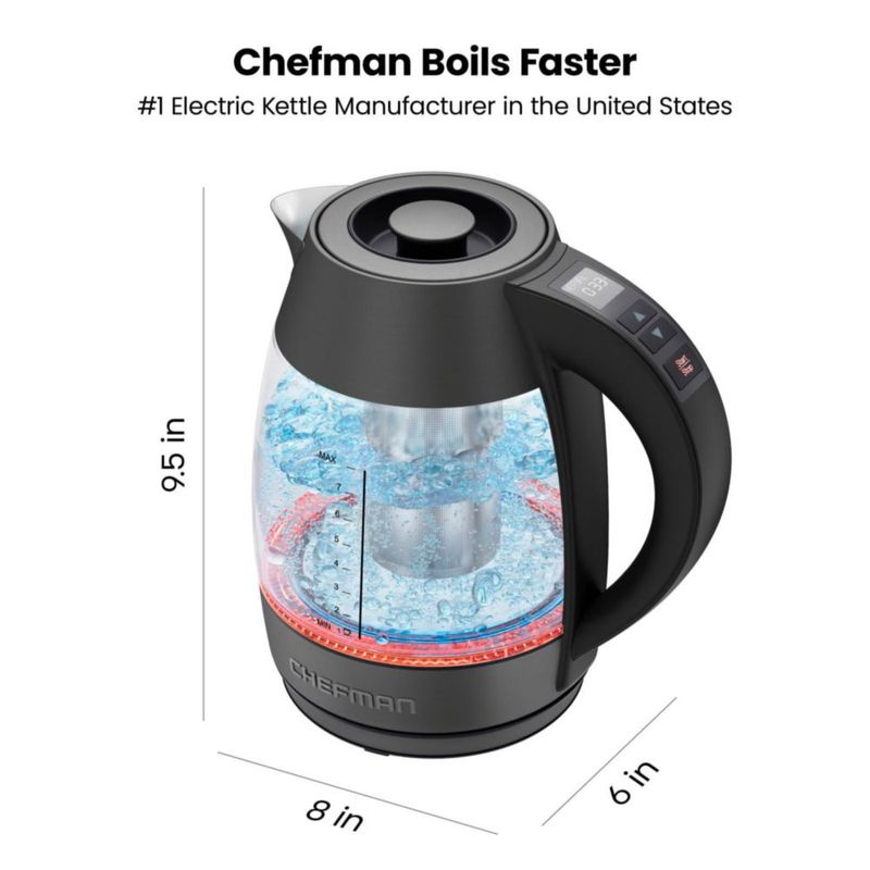 Chefman - Hervidor eléctrico digital con tecnología de ebullición rápida de 3 minutos, temporizador de empinada personalizado y