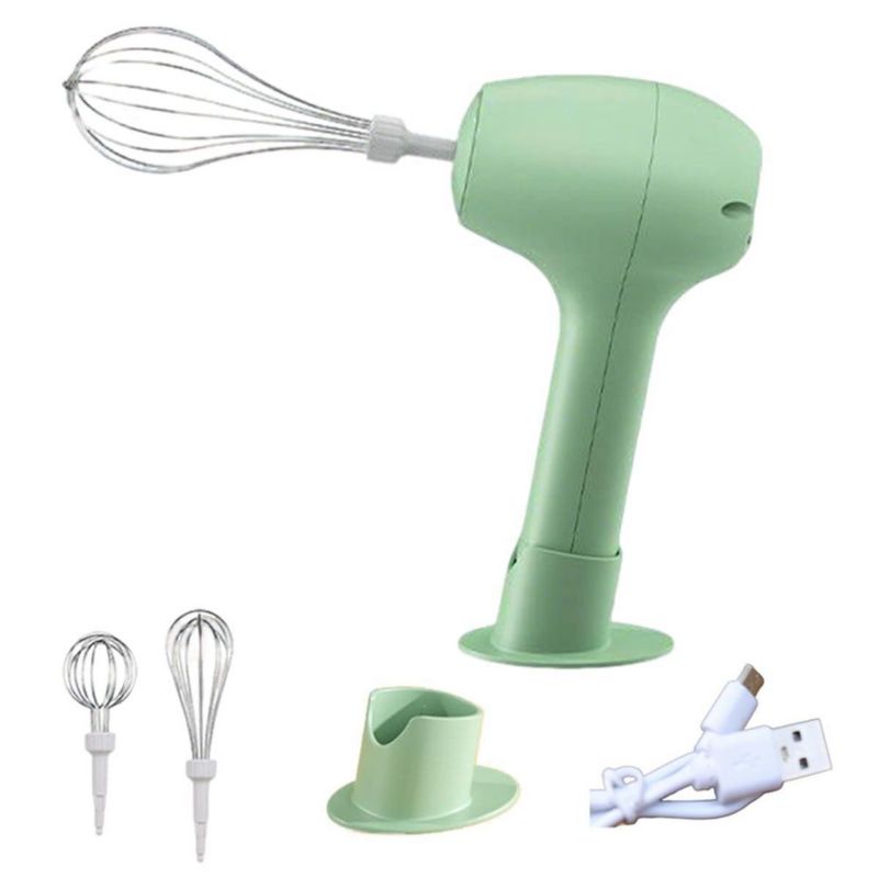 Batidora de Mano 3 Velocidades, Mezclador de Cocina Vertical con 2 Varillas Acero Inoxidable Portatil Ligero, Carga USB, Función