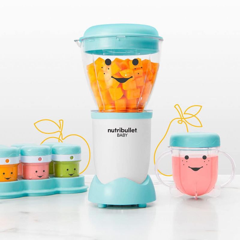 NutriBullet Baby, Procesador de Alimentos Bebe con 16 Accesorios Original Azul, Tazones de Almacenamiento con Fecha, Baby Bullet