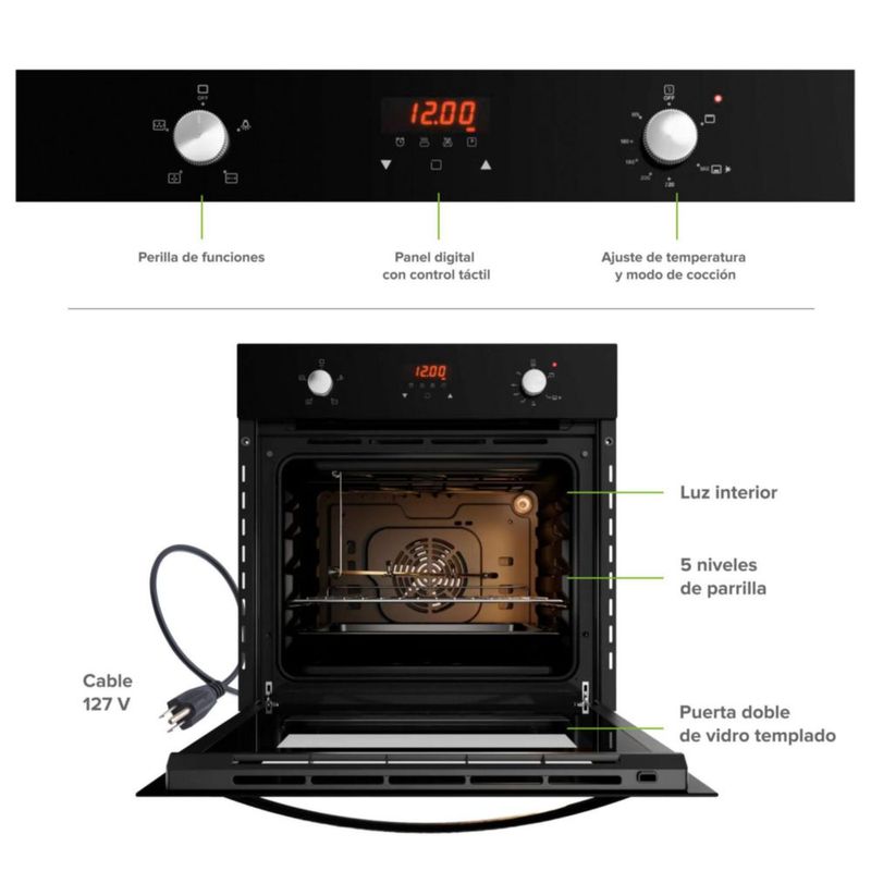 Horno empotrable mixto gas LP y eléctrico 58L Panel Digital AVERA