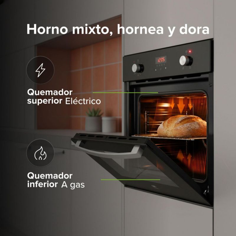 Horno empotrable mixto gas LP y eléctrico 58L Panel Digital AVERA