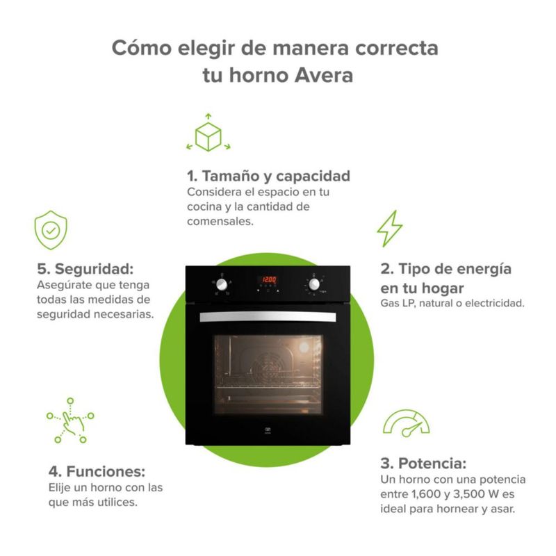 Horno empotrable mixto gas LP y eléctrico 58L Panel Digital AVERA