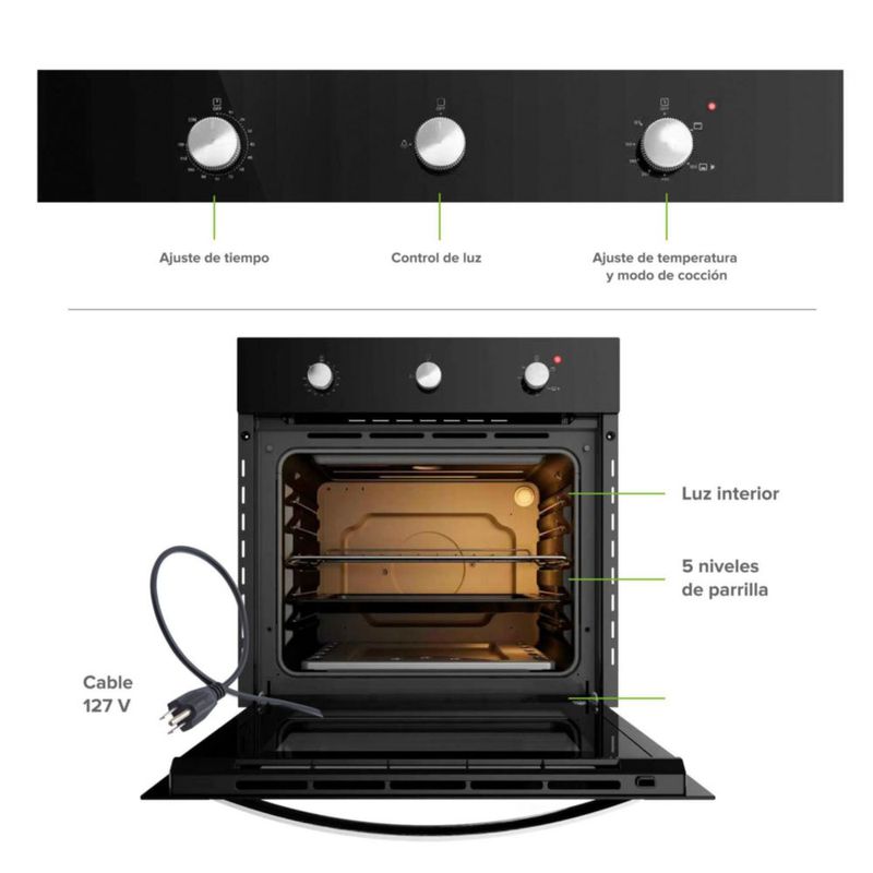 Horno empotrable mixto gas LP y eléctrico 58 L AVERA HEM01LP