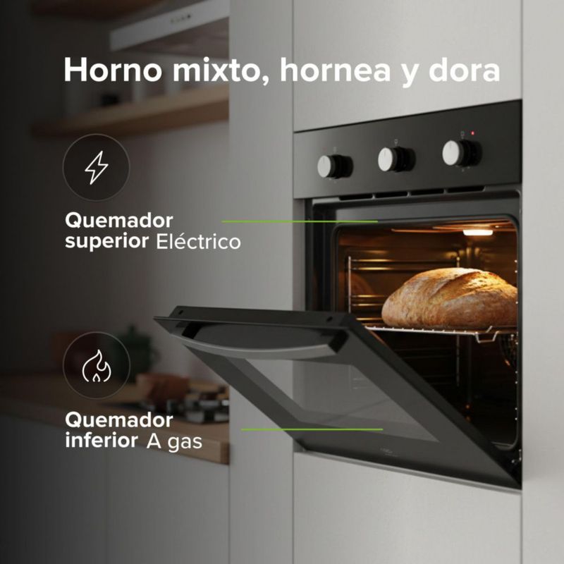 Horno empotrable mixto gas LP y eléctrico 58 L AVERA HEM01LP