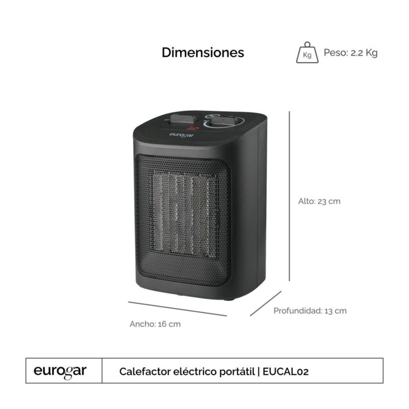 Calefactor eléctrico portátil 1500 W 2 niveles de calor EUROGAR EUCAL02