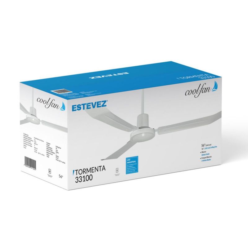 Coolfan Ventilador de Techo Industrial de 56 Pulgadas con Control de Pared y 3 Aspas