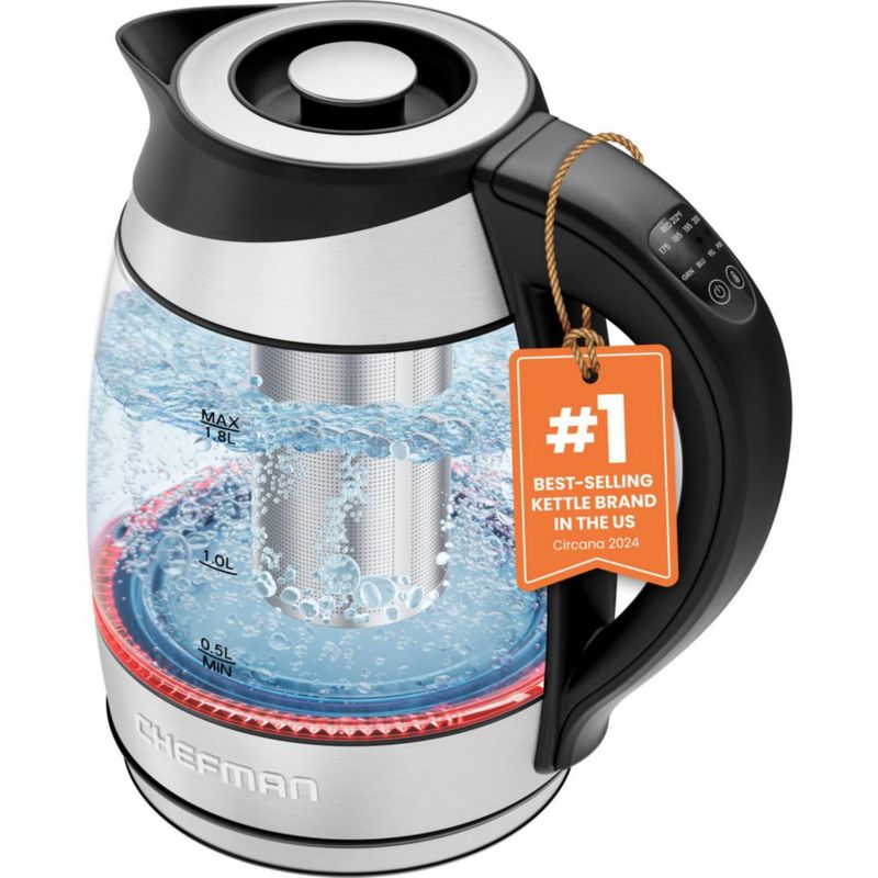 Chefman Hervidor eléctrico con control de temperatura, infusor de té extraíble, 5 luces indicadoras LED preestablecidas, base gi