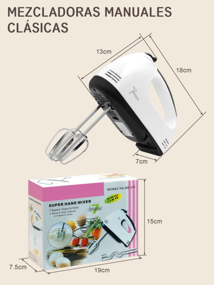 Batidora de Mano 7 Velocidades，Turbocharged Batidora de Mano, Mezclador de Cocina Incluye 4 Barras de Mezcla para Mezclar, 1 Sep