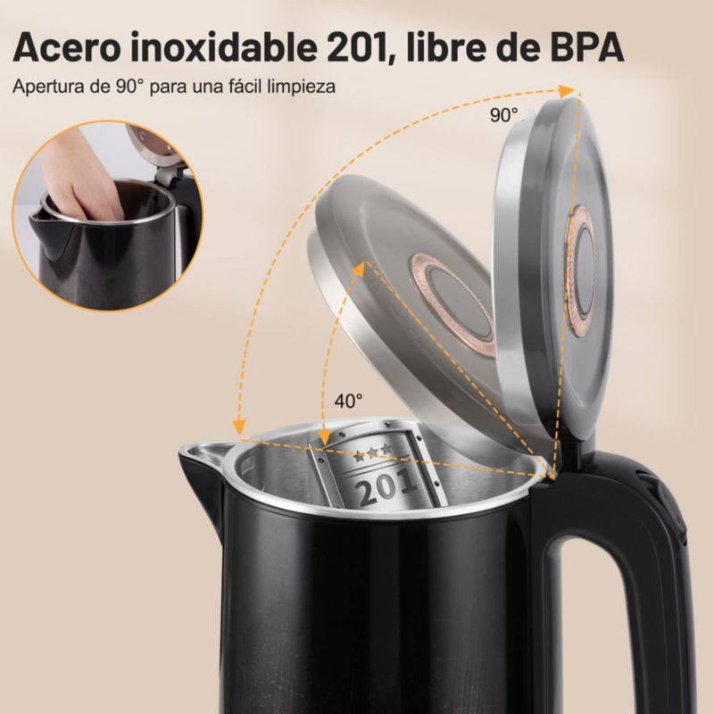 IWNG Hervidor de Agua Eléctrico, Tetera de 1,7L, 110V Calendador de Agua Eléctrico con Función de Aislamiento Térmico, 1200 Vati