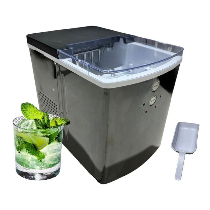 RIVARRO Máquina de Hielo, Fabrica 9 Cubos de Hielo cada 6-8 minutos, 14 Kg en 24 horas, 2 Tamaños de Hielo, con Cesta y Pala, Ac