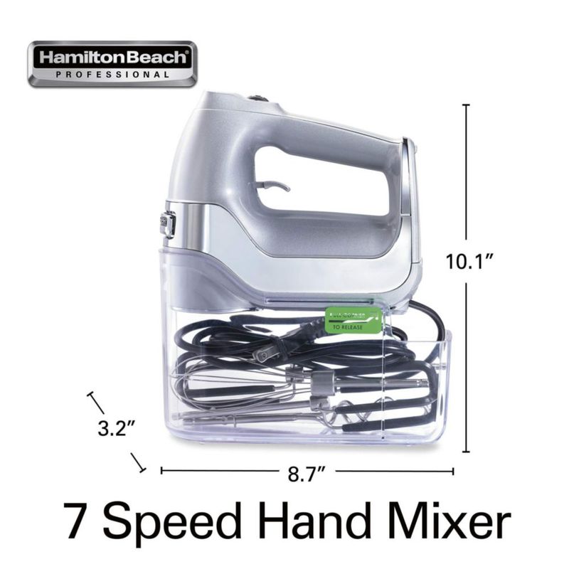 Hamilton Beach 62657 7-Speed Electric Hand Mixer, with SoftScrape Beaters, Whisk, Dough Hooks, and and Snap-On Storage Case, Sil