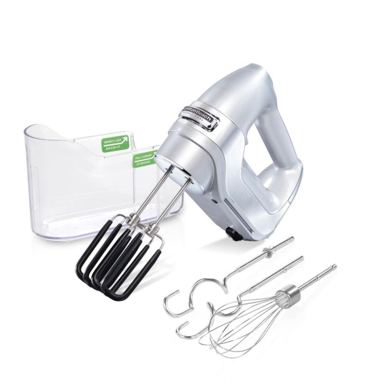 Hamilton Beach 62657 7-Speed Electric Hand Mixer, with SoftScrape Beaters, Whisk, Dough Hooks, and and Snap-On Storage Case, Sil