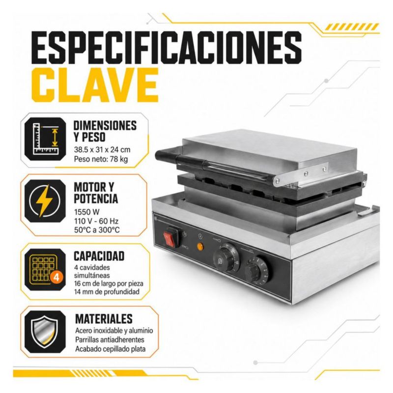 Wafflera Antiadherente Electrica Gutstark Moldes Figuras Divertida Exotica Comercial Negocio Cocina Rapida Profesional Resistente Produccion Continua