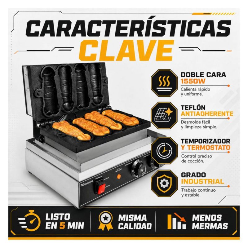 Wafflera Antiadherente Electrica Gutstark Moldes Figuras Divertida Exotica Comercial Negocio Cocina Rapida Profesional Resistente Produccion Continua