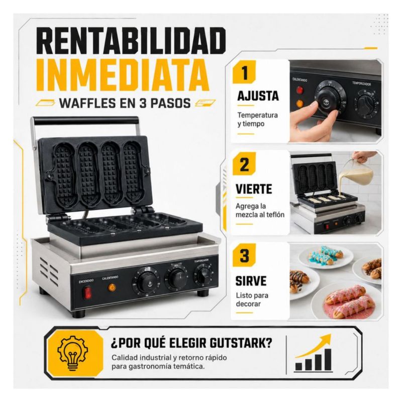 Wafflera Antiadherente Electrica Gutstark Moldes Figuras Divertida Exotica Comercial Negocio Cocina Rapida Profesional Resistente Produccion Continua
