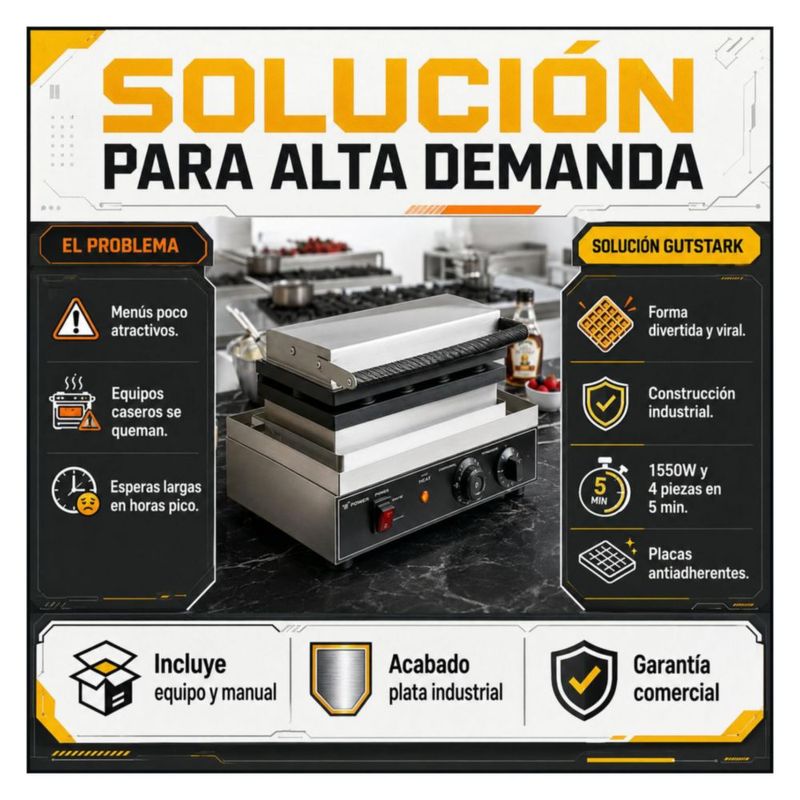 Wafflera Antiadherente Electrica Gutstark Moldes Figuras Divertida Exotica Comercial Negocio Cocina Rapida Profesional Resistente Produccion Continua