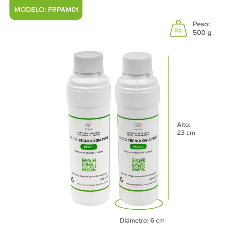 Filtros repuesto para purificador agua por ultrafiltración AVERA FRPAM01