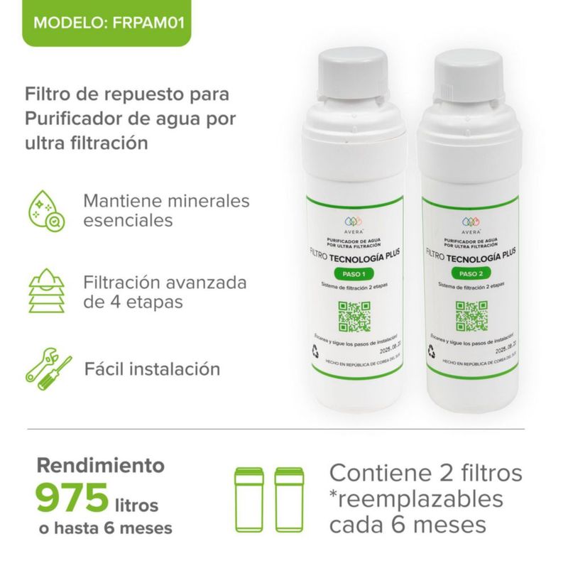 Filtros repuesto para purificador agua por ultrafiltración AVERA FRPAM01