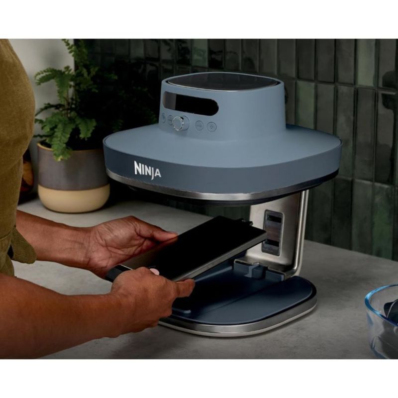 Ninja Crispi Pro - Freidora de Aire de Vidrio 6 en 1 con compartimento doble, apta para Preparar, Almacenar, Recalentar y Congelar - AZUL