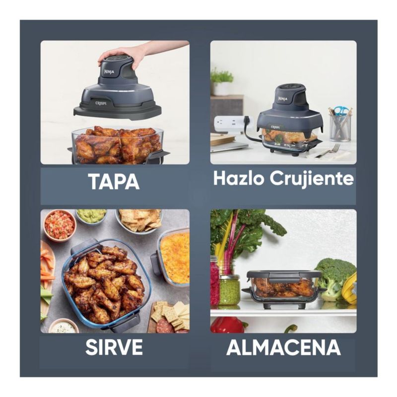 Ninja Crispi Freidora de aire 4 en 1 - Sistema de cocción portátil de vidrio, apta para microondas, congelador y lavaplatos - Cereza