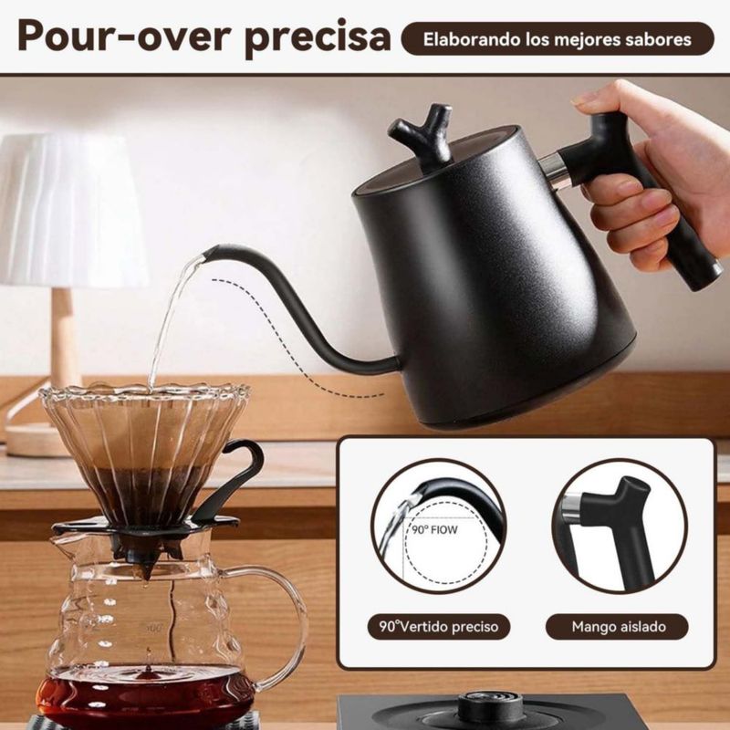 Tetera Eléctrica de Acero Inoxidable con Cuello de Cisne, Electrica de 7 Modos de Temperatura, Hervidor de Agua Eléctrico con Ap