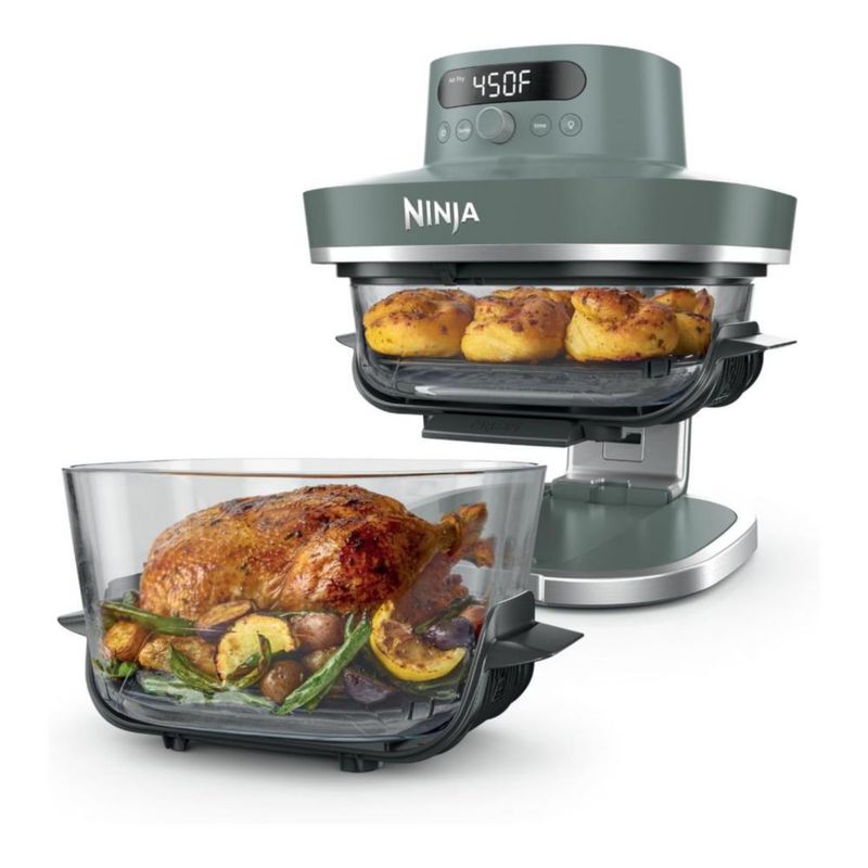 Ninja Crispi Pro - Freidora de Aire de Vidrio 6 en 1 con compartimento doble, apta para Preparar, Almacenar, Recalentar y Congelar - GRIS