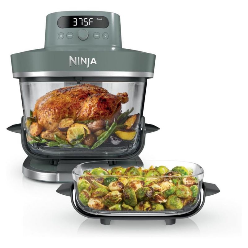 Ninja Crispi Pro - Freidora de Aire de Vidrio 6 en 1 con compartimento doble, apta para Preparar, Almacenar, Recalentar y Congelar - GRIS