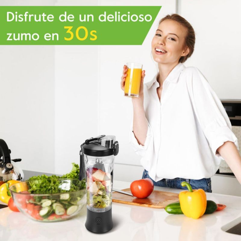 600ml Batidora portátil, 18000rpm Seis Cuchillas Licuadora, licuadora personal para batidos y batidos, Con vaso licuadora (negro