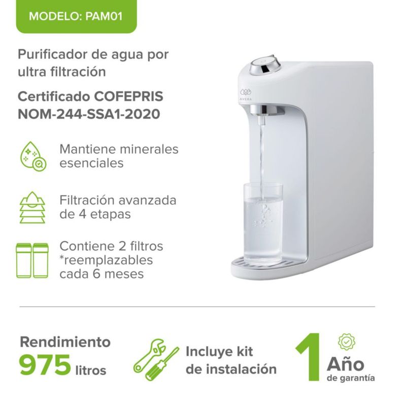 Purificador de agua por ultrafiltración 4 etapas de filtración AVERA PAM01