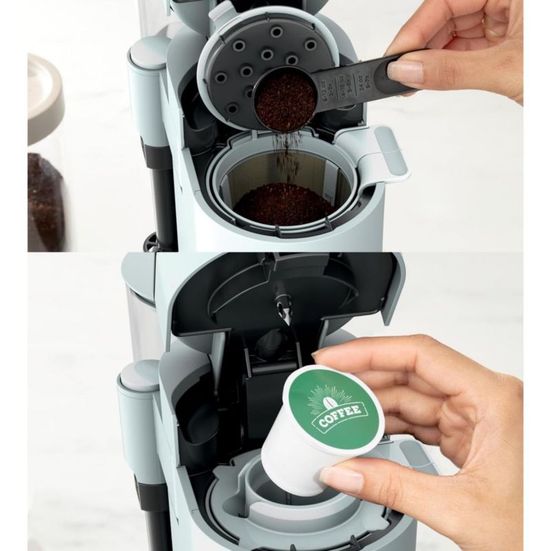 Ninja PB051 Cafetera de cápsulas y café molido - Compatible con cápsulas K-Cup, espumador de leche plegable, depósito extraíble - Color Azul Glaciar