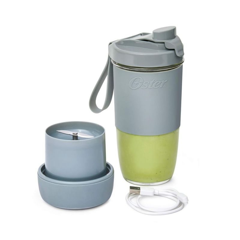 Oster Blend - Licuadora portátil activa con tapa para beber, licuadora personal cargable por USB, color gris