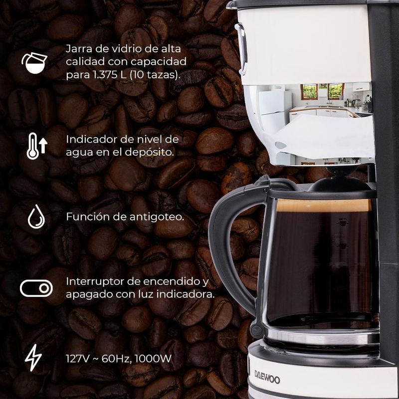 Cafetera Automática Daewoo 10 tazas filtro reutilizable