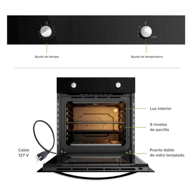 Horno empotrable a gas LP 58 L con 2 perillas de control AVERA HE00LP