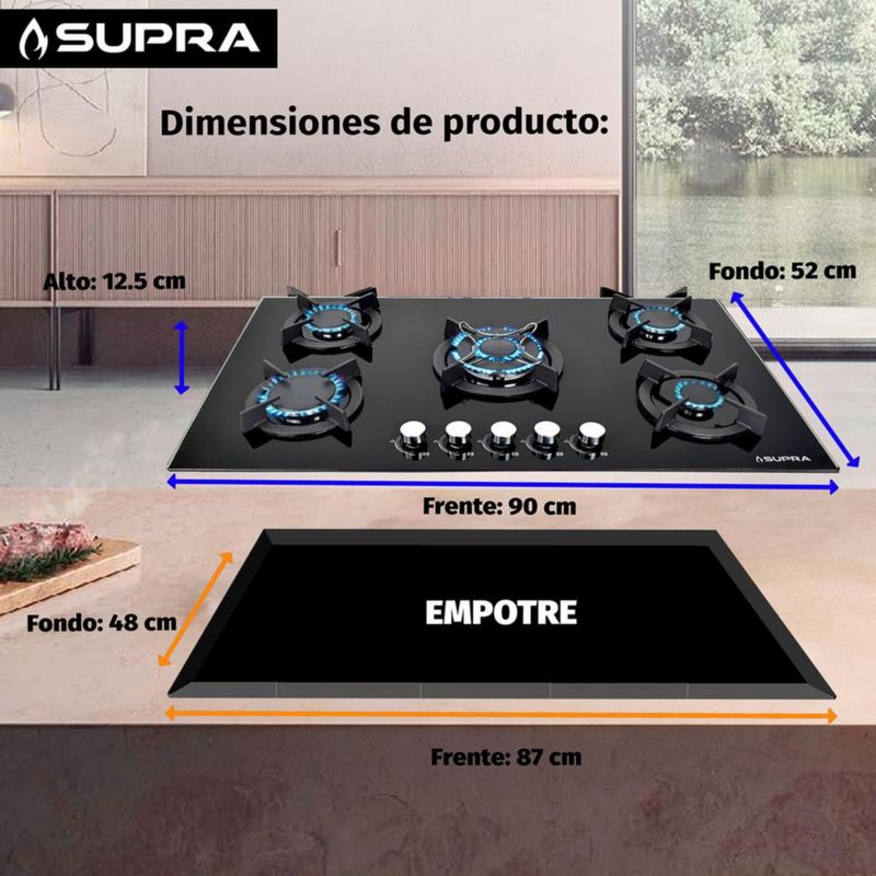 Parrilla de gas empotrable con 5 quemadores de 90cm ONIX 90