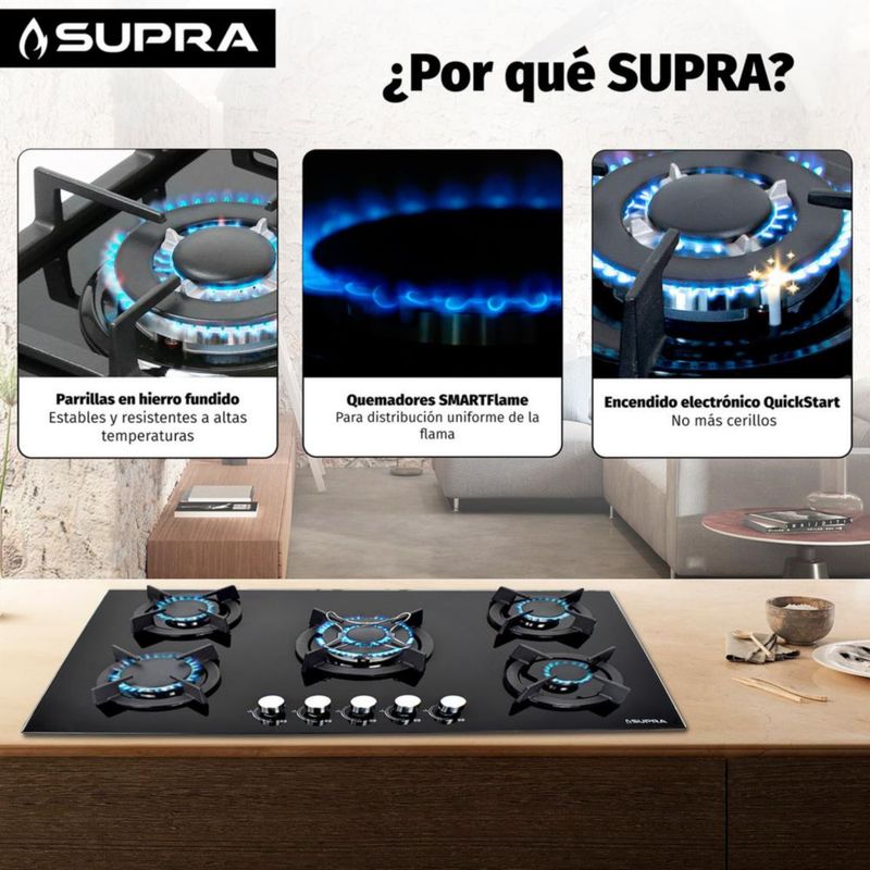 Parrilla de gas empotrable con 5 quemadores de 90cm ONIX 90