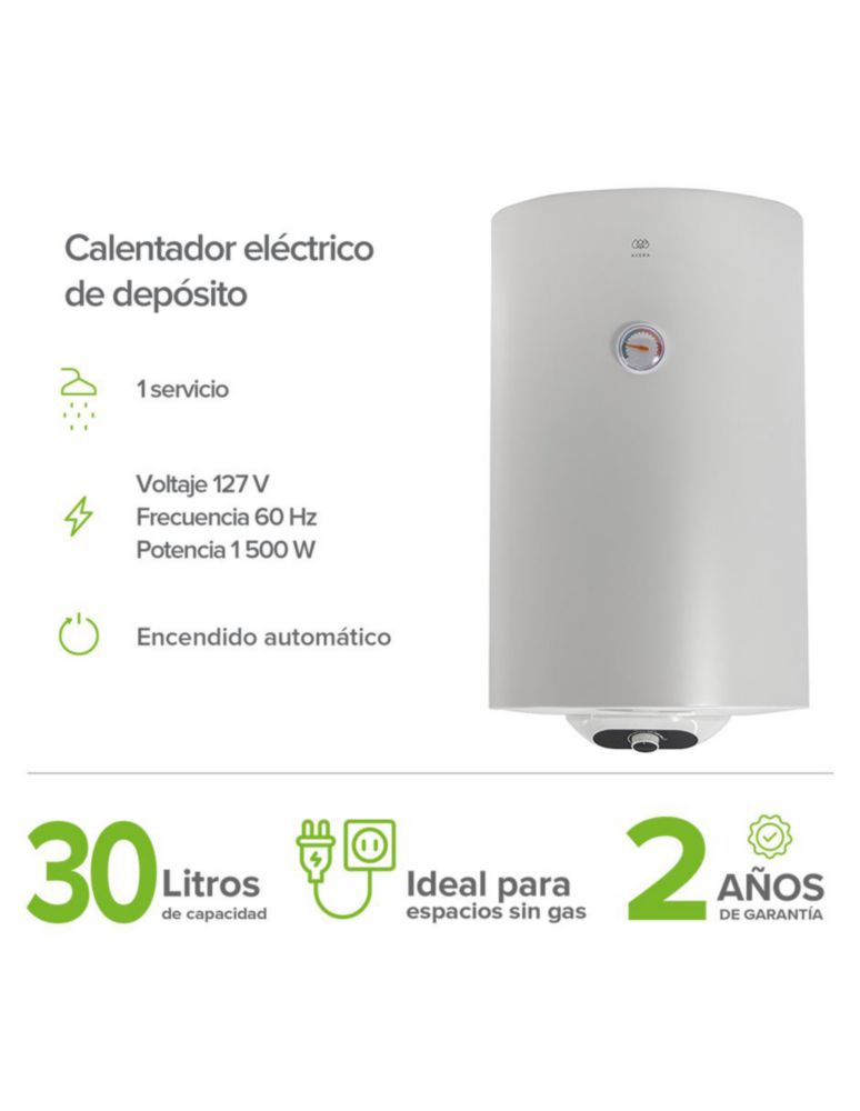 Boiler de depósito 30 Litros Calentador de agua eléctrico 1 Servicio Hasta 75°C 127V Avera C30LE