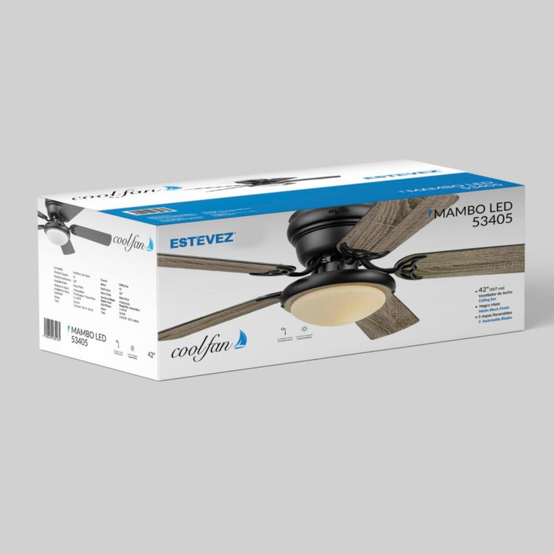 Coolfan Ventilador de Techo Luz LED 42 Pulgadas, 5 Aspas Reversibles