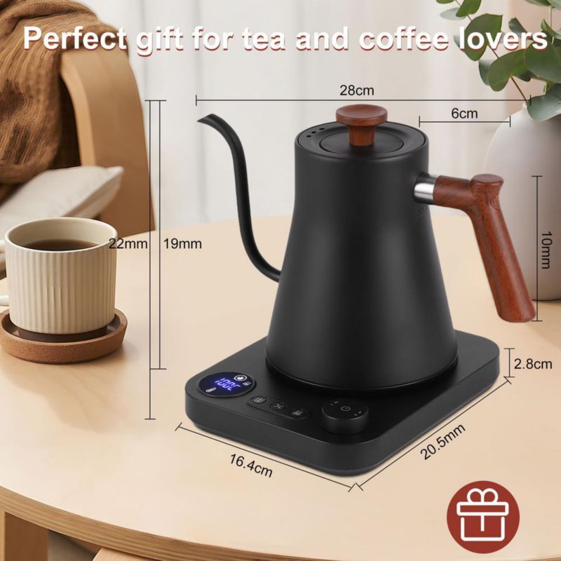 Tetera Cuello De Cisne de 900 ml, hervidor eléctrico de acero inoxidable 304 de 1200 W, control preciso de la temperatura, ideal