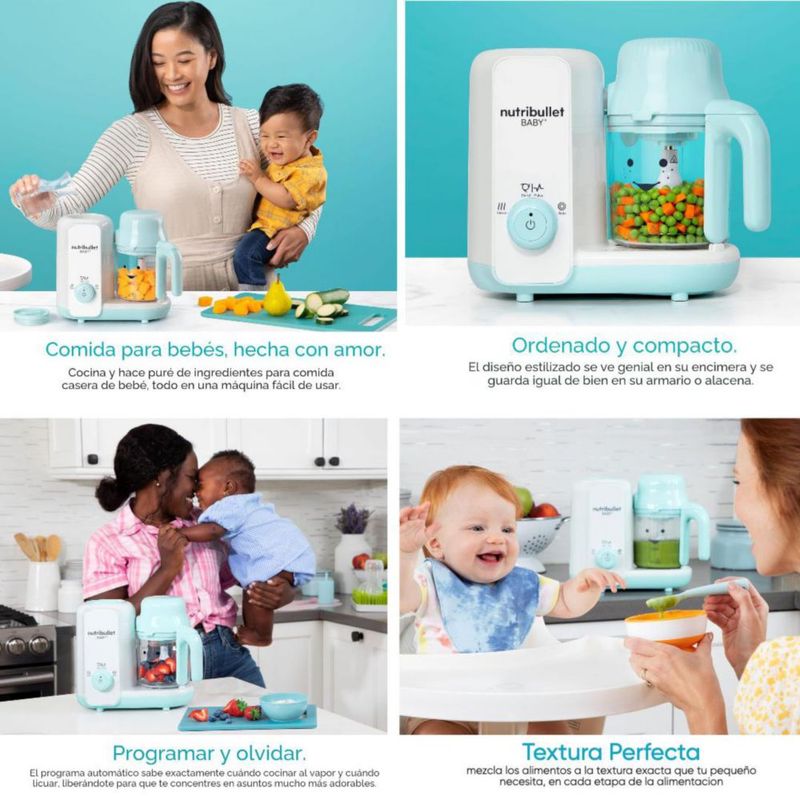 Nutribullet Baby Steam + Blend - Vaporizador y Procesador de Alimentos para Bebés 2 en 1 - Cocina, Vaporiza y Mezcla