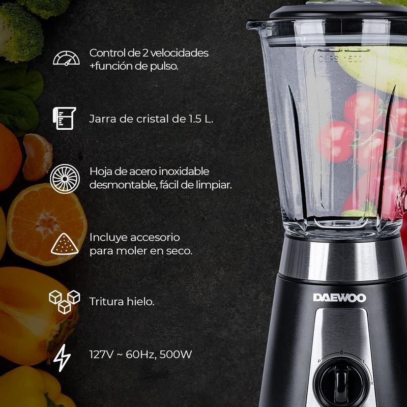 Licuadora con molinillo 2 velocidades  vaso de cristal 1.5 L
