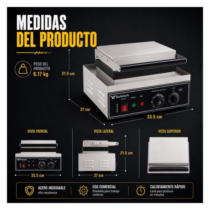 Maquina Donas 12 Piezas Gutstark Industrial Comercial Temperatura Regulable Profesional Negocio Cocina Rapida Antiadherente Resistente Produccion Masa