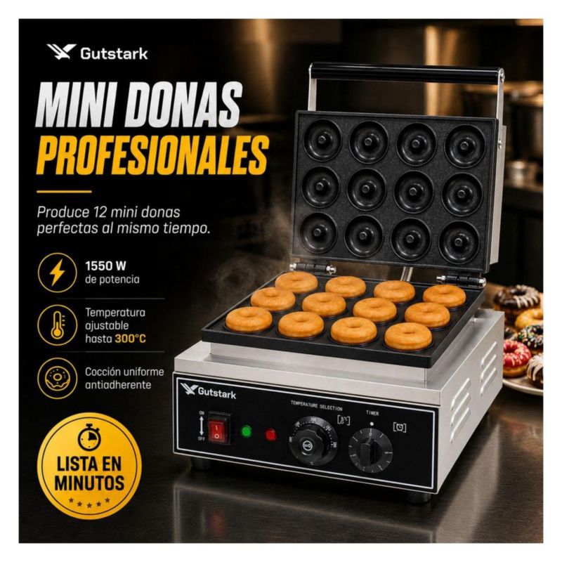 Maquina Donas 12 Piezas Gutstark Industrial Comercial Temperatura Regulable Profesional Negocio Cocina Rapida Antiadherente Resistente Produccion Masa